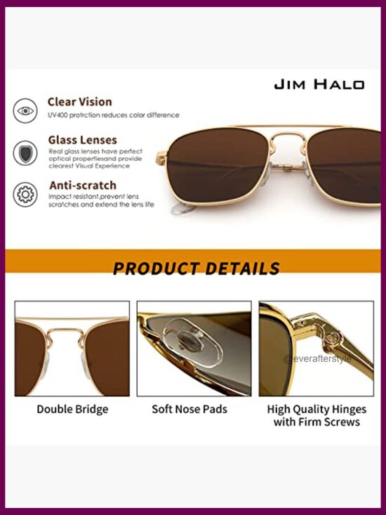 Retro Square Aviator Sunglasses Premium Glass Lens Flat Metal Eyewear main image 5